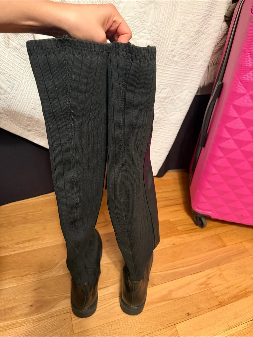 ASOS Black Over-the-Knee Ribbed Panel Boots